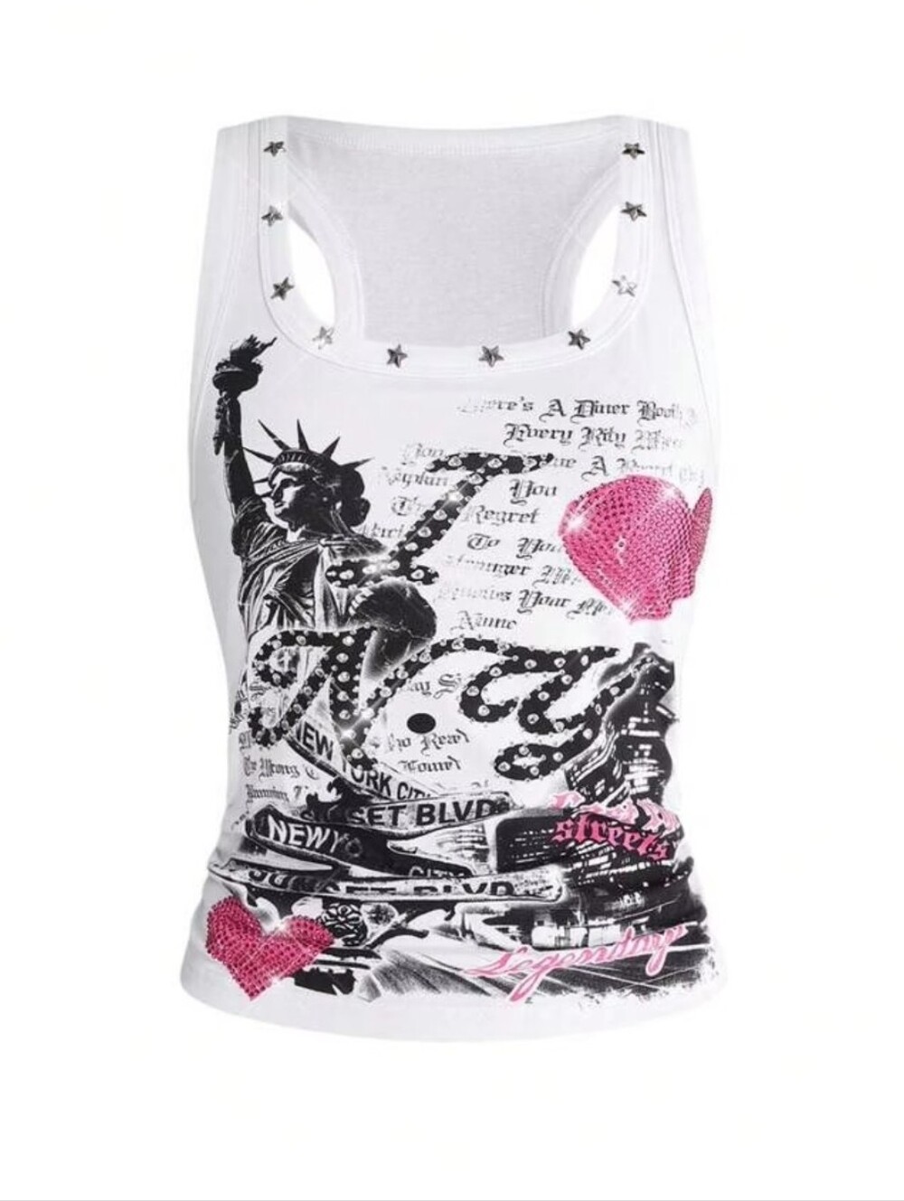 ROMWE Street Life Y2K Retro Streetwear Slogan Print Rhinestone Tank Top - Picture 2 of 8